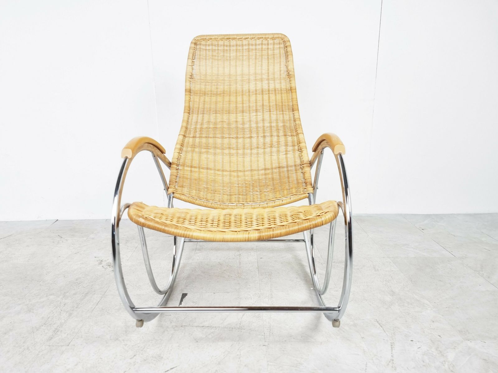 Furniture Vintage Chrome And Wicker Rocking Chair, 1970s photo