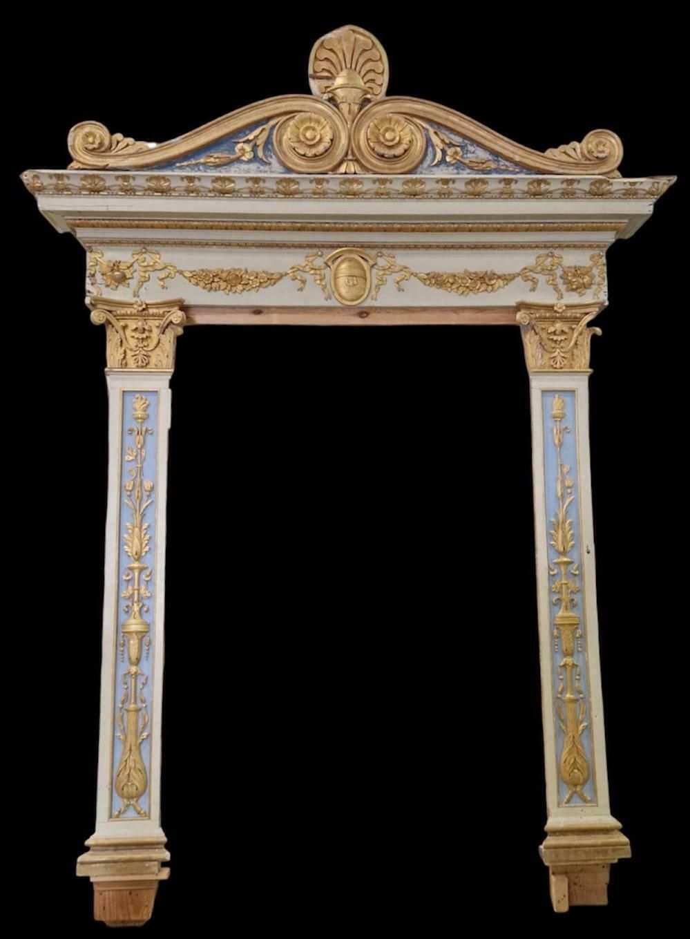 Antique Huge Painted, Gilded And Richly Carved Wooden Portal, Naples (Italy) photo furniture