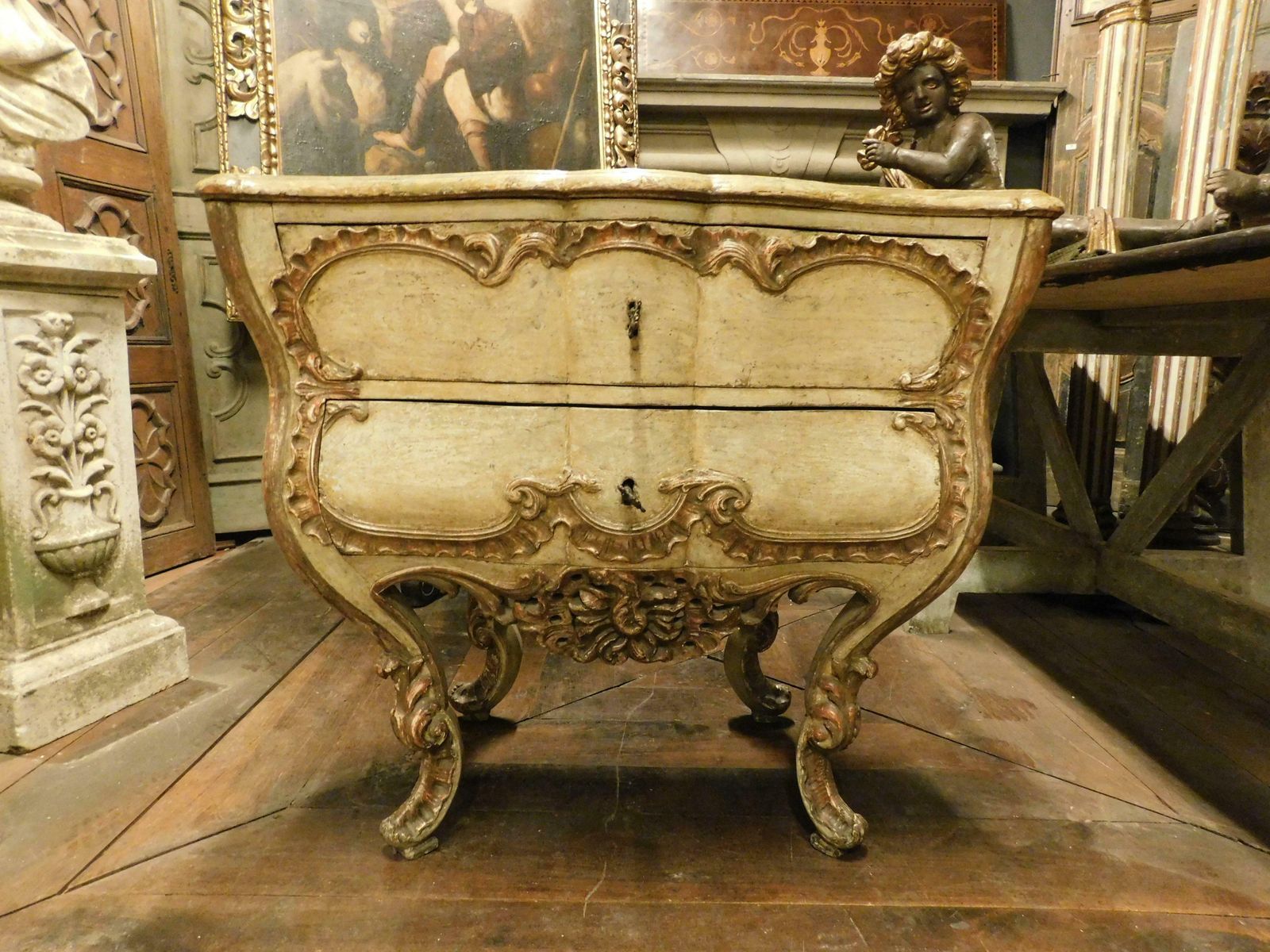 Antique Venetian Lacquered And Gilded Chest Of Drawers, Richly Carved, Italy photo furniture
