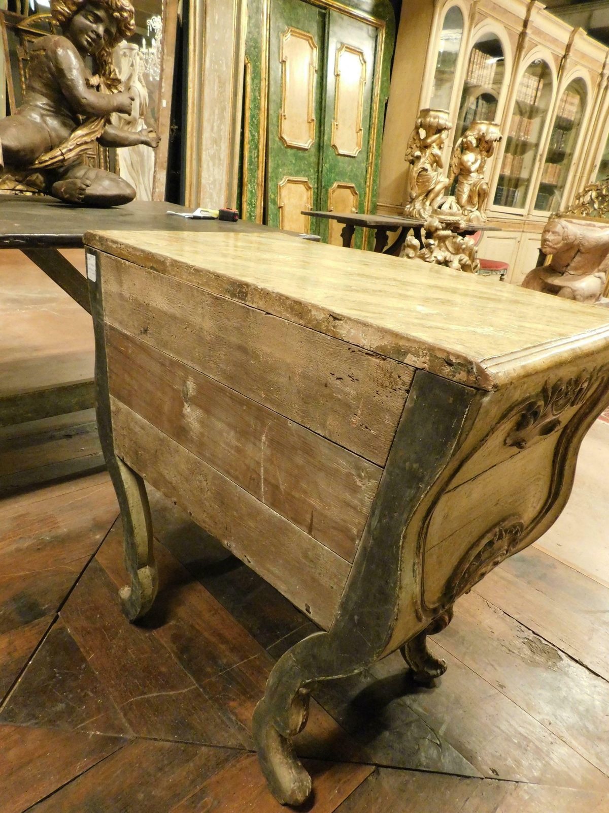 photo for sale Antique Venetian Lacquered And Gilded Chest Of Drawers, Richly Carved, Italy