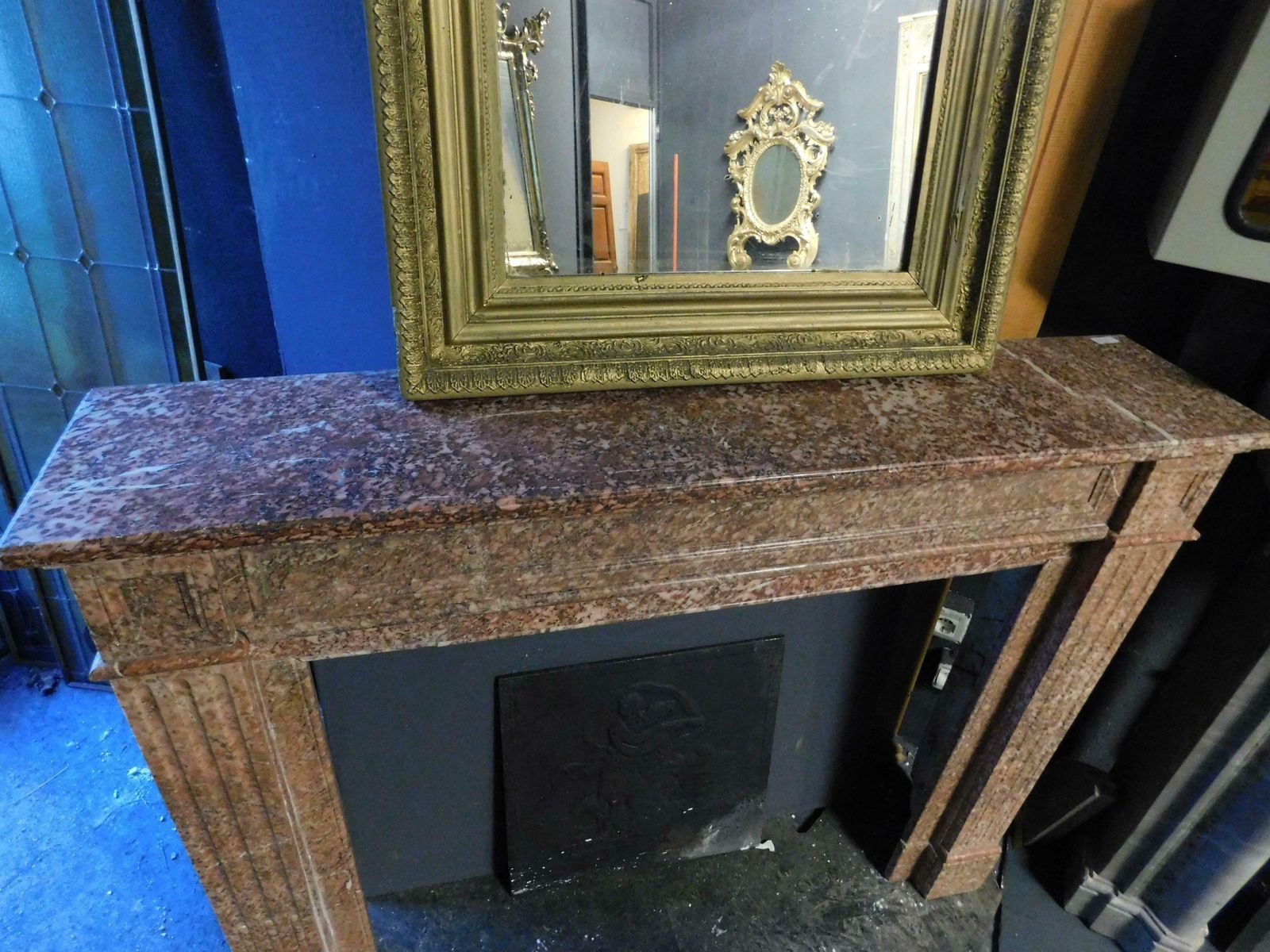 Fireplace Mantle Carved In Red "Breccia Pernice" Marble, Italy photo vinterior