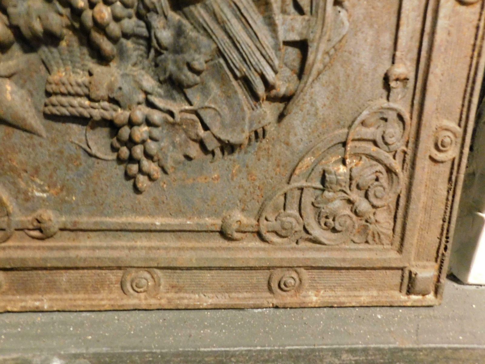 Old Cast Iron Fireplace Backplate, Richly Carved, Italy photo vinterior