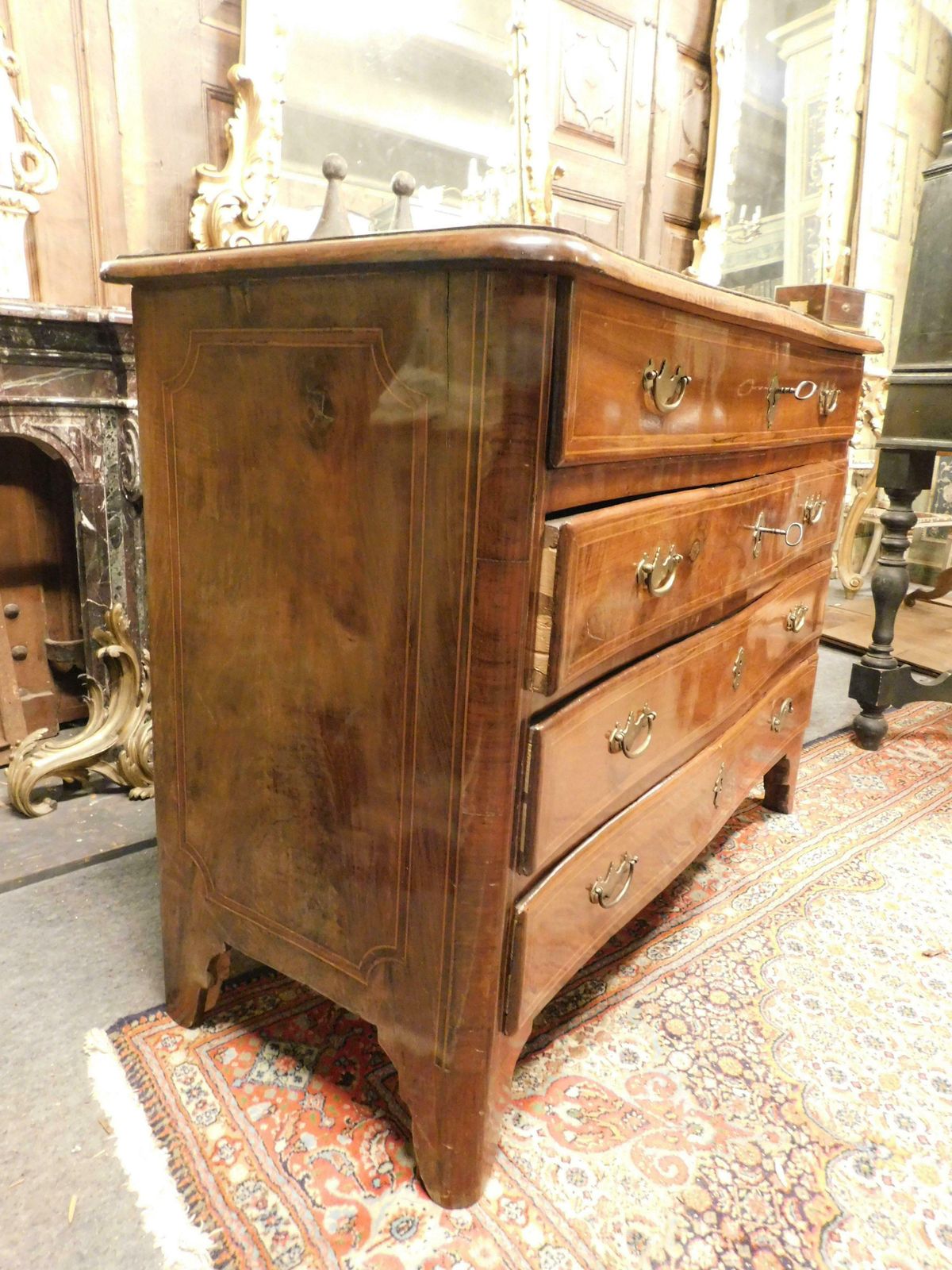 photo for sale Dresser, Chest Of Drawers In Walnut, Veneered And Inlaid, Italy