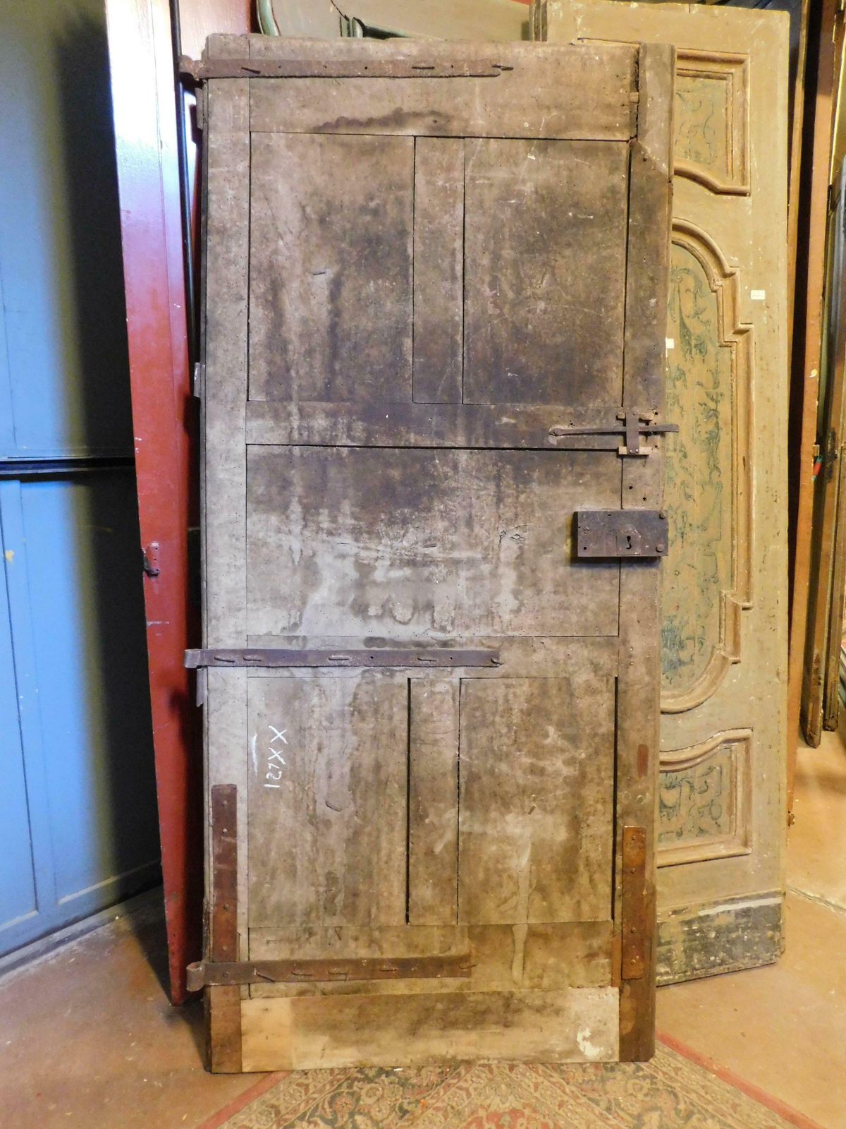 photo for sale Interior Wooden Door With Diamond Shaped Carved Panels, Italy
