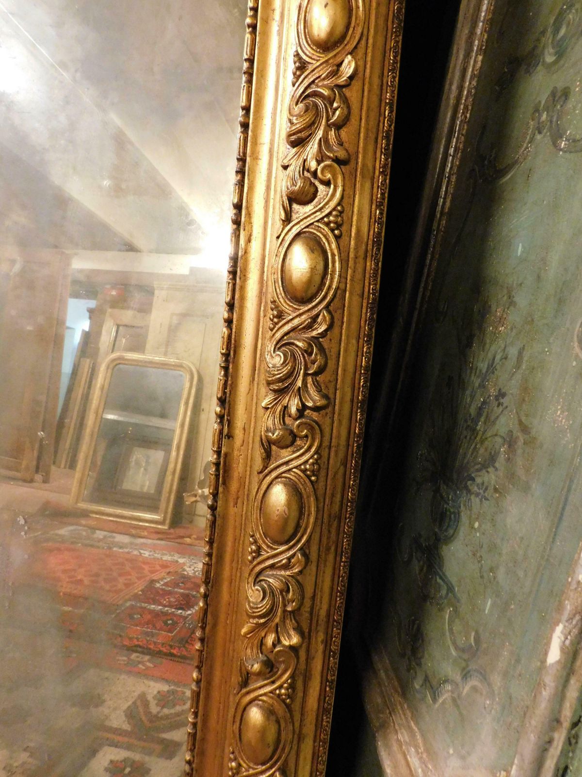 Gilt Wooden Wall Consolle Mirror With Carved Cymatium, Italy photo 2634.0