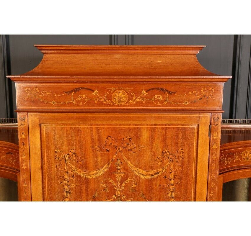Edwardian Marquetry Inlaid Mahogany Glazed Side Cabinet photo Furniture