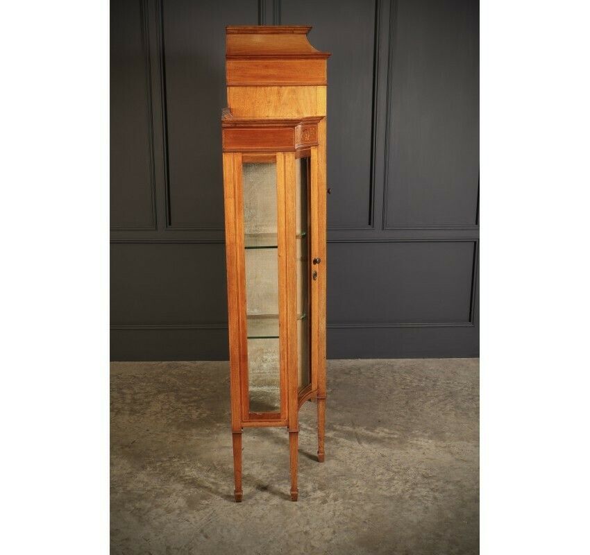 Furniture Edwardian Marquetry Inlaid Mahogany Glazed Side Cabinet photo