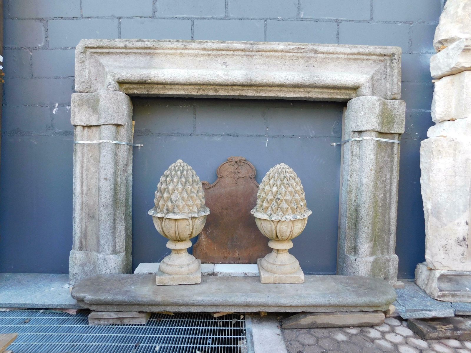 Mantle Fireplace In Gray Stone, Salvator Rosa, Italy photo for sale