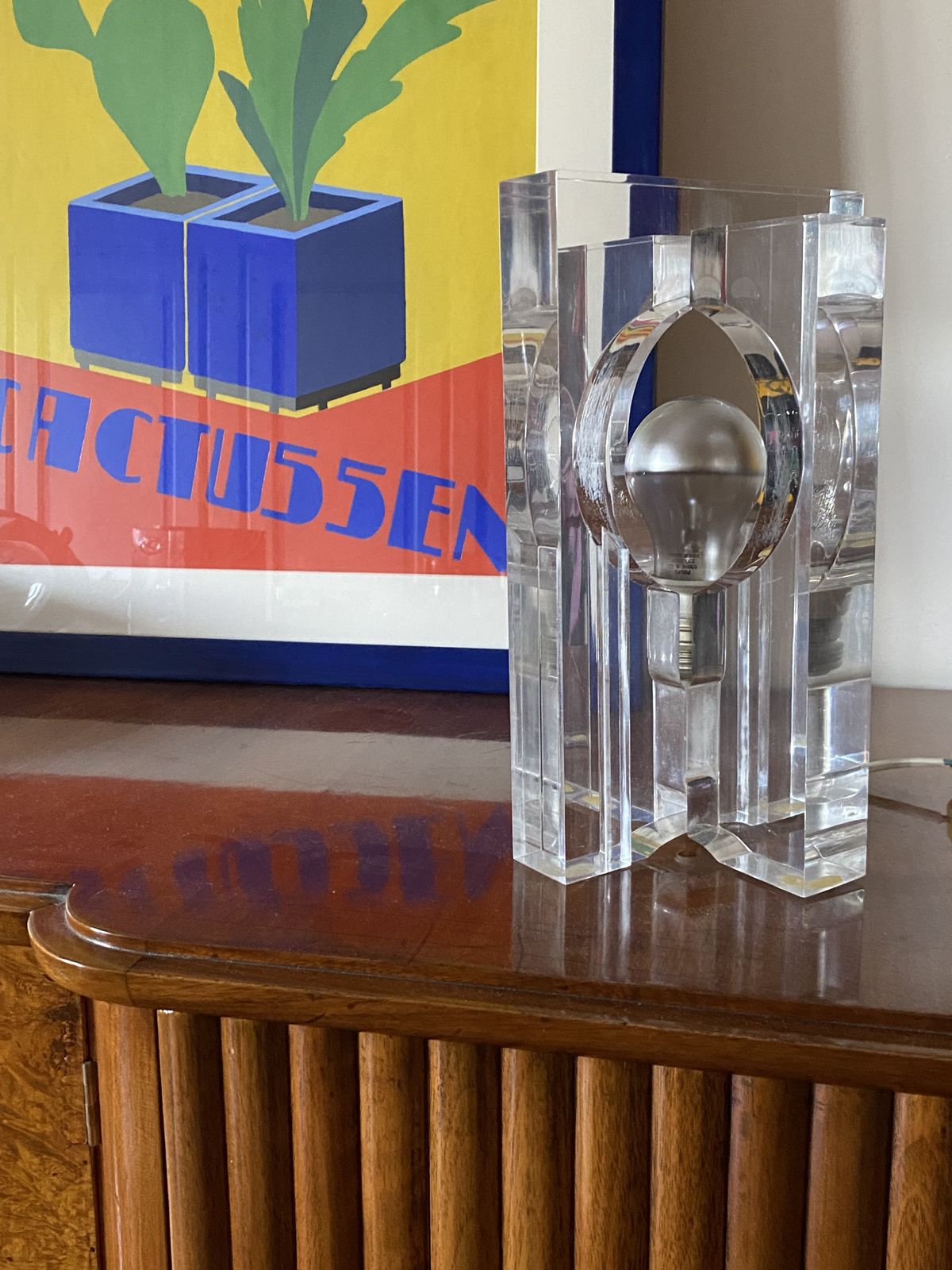 Sandro Petti, Sculptural Lucite Table Lamp, Maison Jansen France 1970s photo furniture