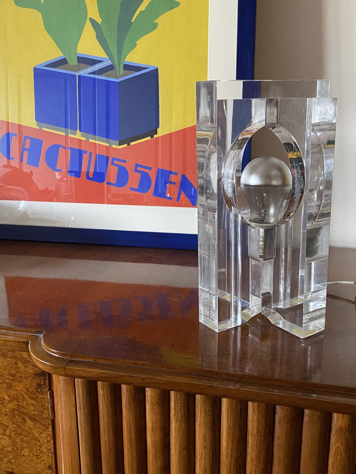 Sandro Petti, Sculptural Lucite Table Lamp, Maison Jansen France 1970s photo Lighting