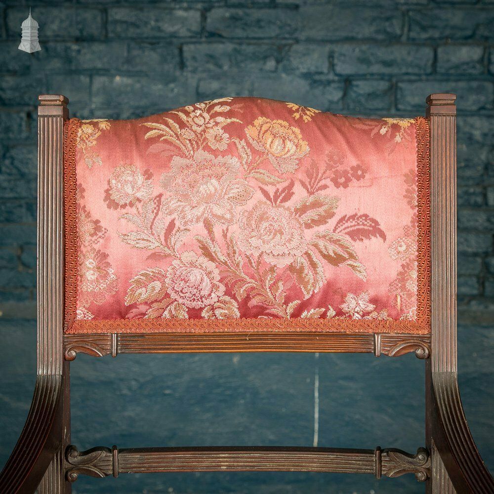X Frame Armchair, Reeded Hardwood And Floral Textiles. Hardwood Chair photo vintage