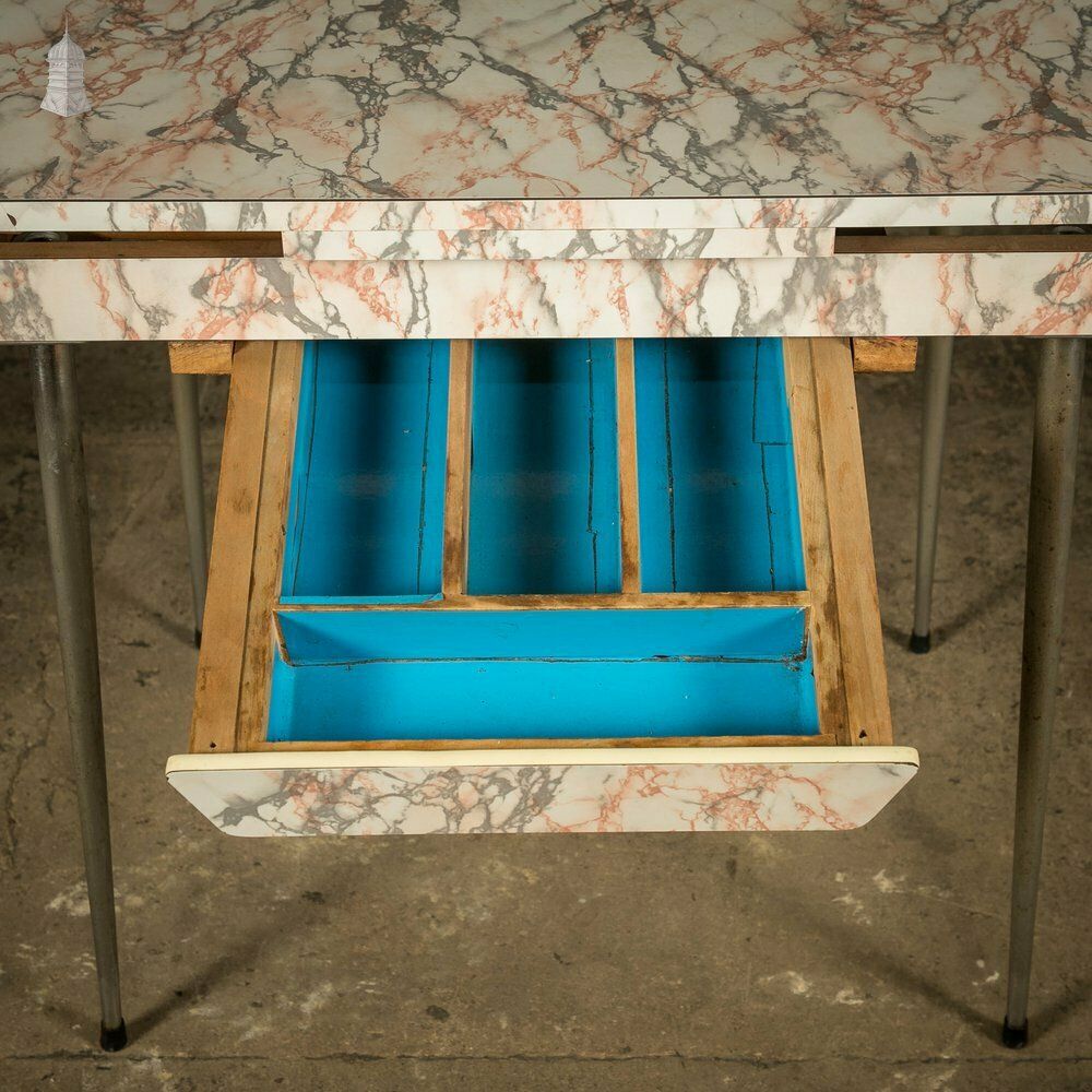 Melamine Extending Table, Vintage 1960’s With A Marble Effect photo vintage