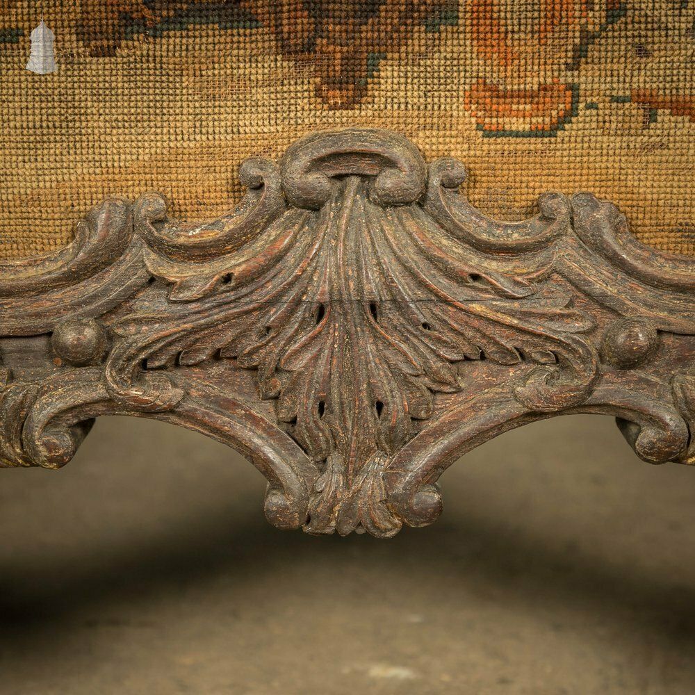 Carved French Fire Screen, Crewel Work Tapestry, 18th C Carved Oak Frame photo buy