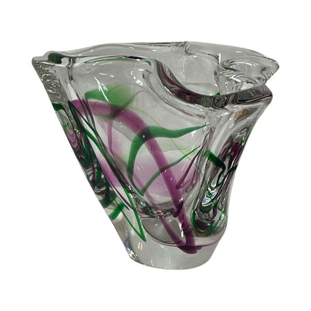 Max Verboeket   Kristalunie Maastricht   Vase With Purple And Green   Unused, Vintage   Dutch Glass   Signed Edition photo Home Decor