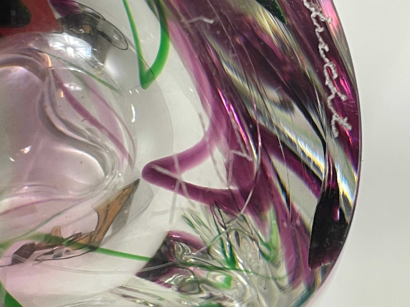 photo furniture Max Verboeket   Kristalunie Maastricht   Vase With Purple And Green   Unused, Vintage   Dutch Glass   Signed Edition