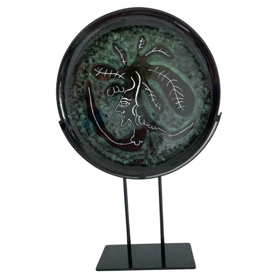 Jean Lurcat Glazed Ceramic Plate, Green & Black, Medusa, C1955, France