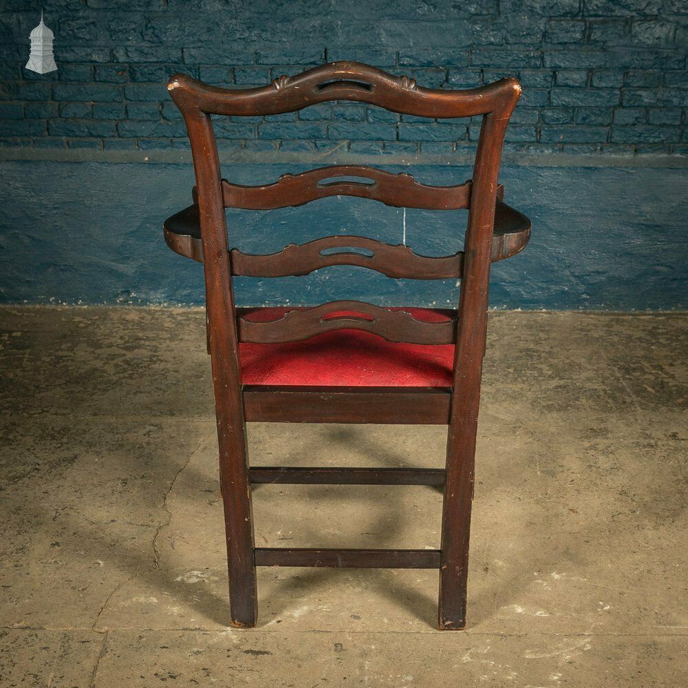 Chippendale Style Chair, Carved Hardwood With Leather Seat Cushion photo 570.0