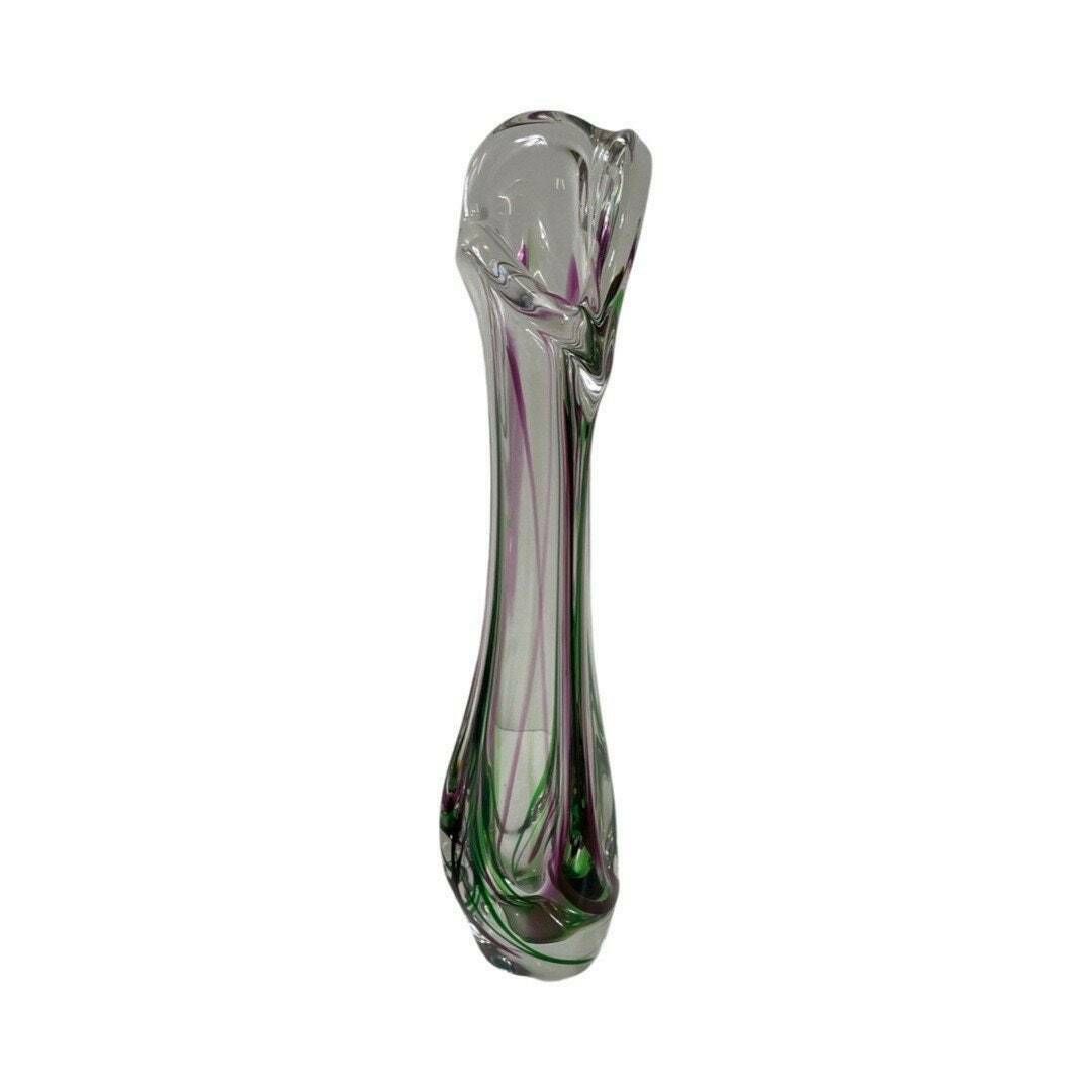 Max Verboeket   Kristalunie Maastricht   Vase (Large) With Purple And Green   Unused, Vintage   Dutch Glass
