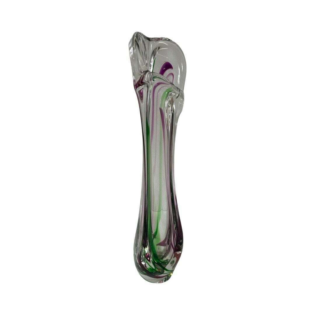 Max Verboeket   Kristalunie Maastricht   Vase (Large) With Purple And Green   Unused, Vintage   Dutch Glass photo furniture