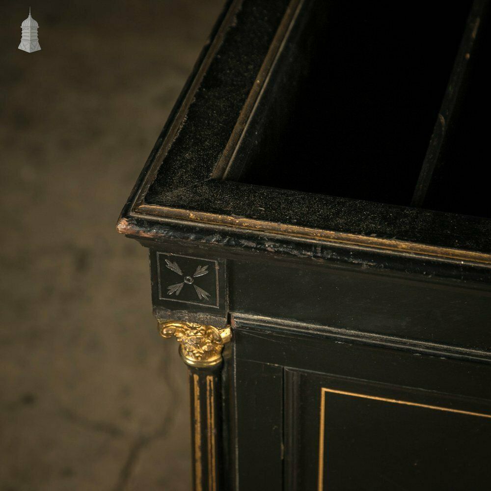 Furniture Victorian Canterbury Sheet Music Rack, Ebonised Hardwood With Gold Column Details photo