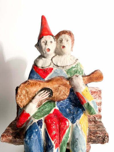 Ceramic Sculpture Of A Couple Of Musicians By Walter Pozzi, 1980s photo Art