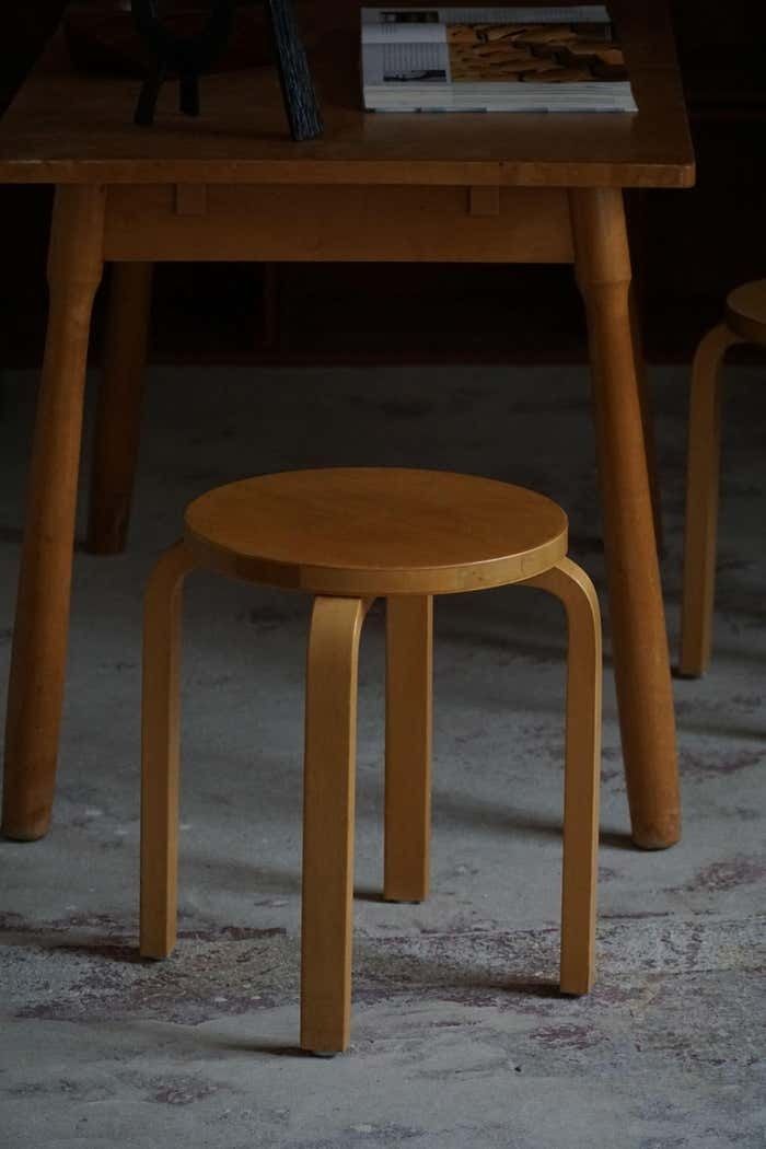 Alvar Aalto, A Pair Of Vintage Stools In Birch, Model "60", Made At Artek, 1970s photo vintage