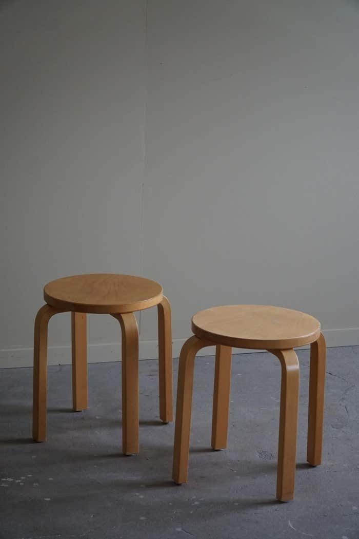 photo buy Alvar Aalto, A Pair Of Vintage Stools In Birch, Model "60", Made At Artek, 1970s