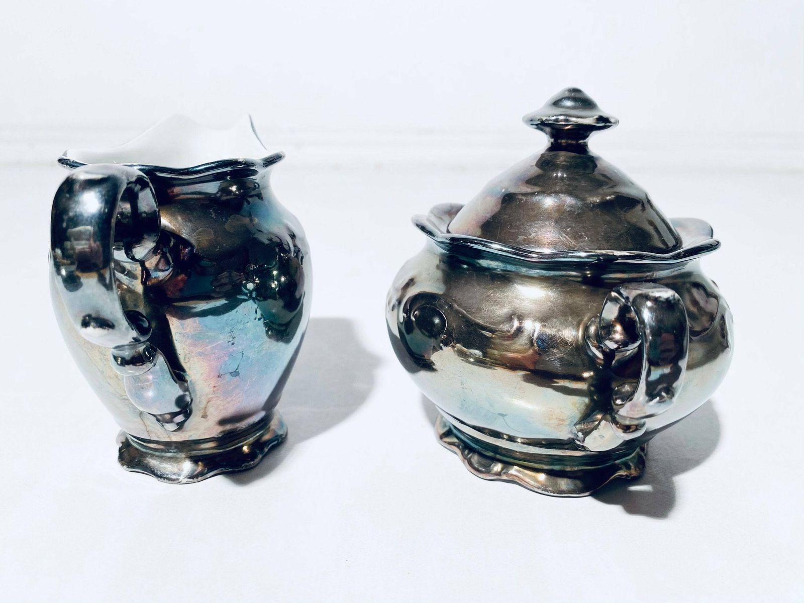 Silver Plated Rudolf Wachter Bavaria Porcelain Tea Cup Set With Milk & Sugar Holders / 1920s   1940s photo 224.0