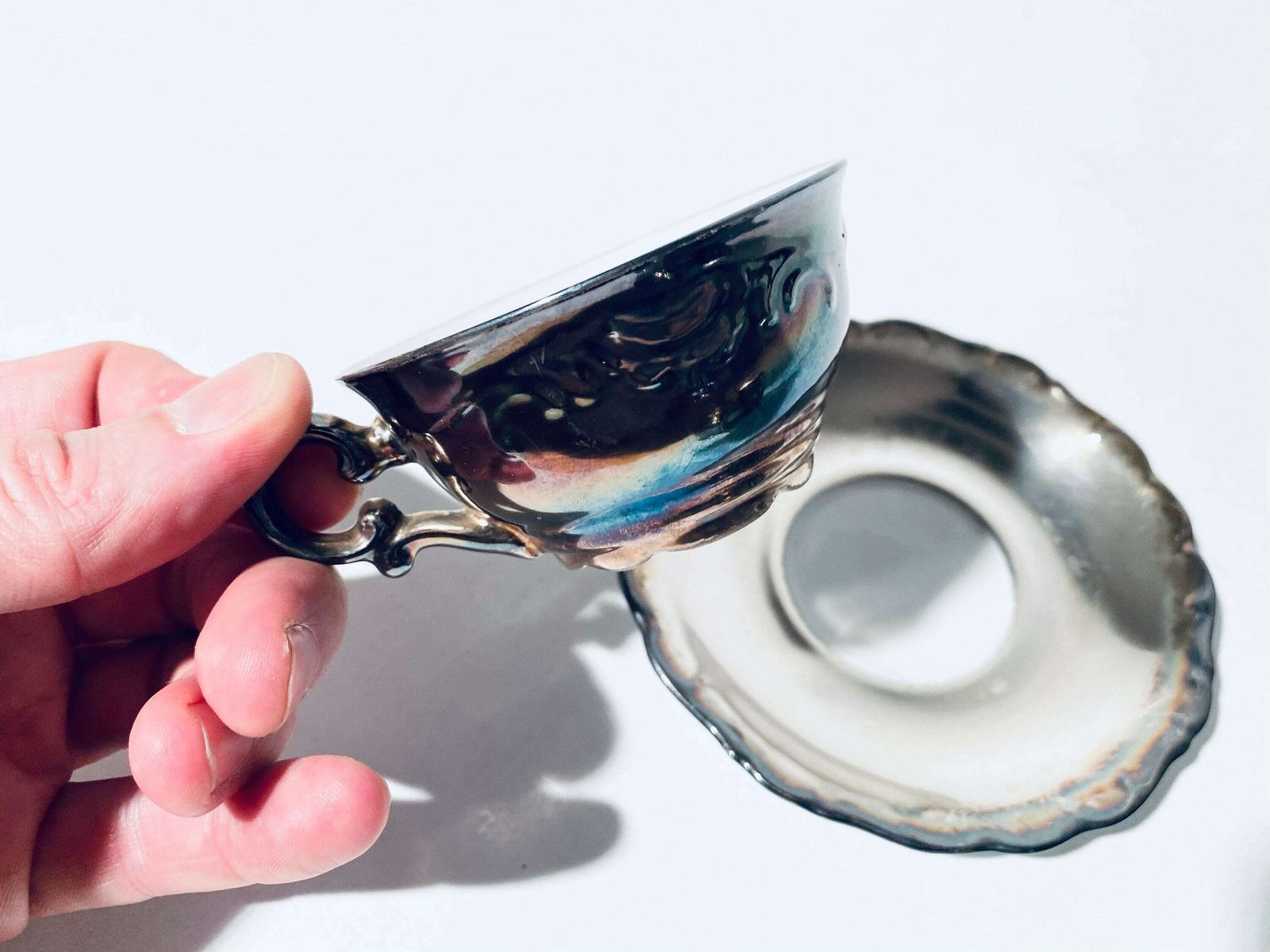 Silver Plated Rudolf Wachter Bavaria Porcelain Tea Cup Set With Milk & Sugar Holders / 1920s   1940s photo buy