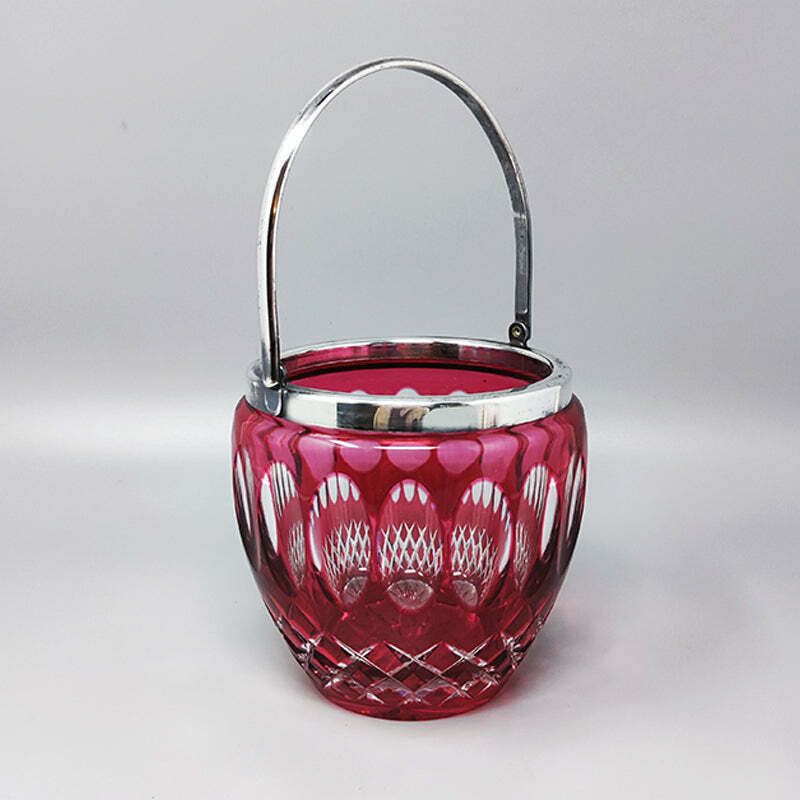 1960s Gorgeous Red Bohemian Cut Crystal Glass Ice Bucket. Made In Italy photo for sale