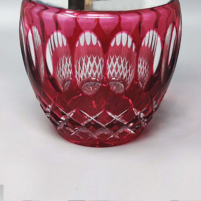 1960s Gorgeous Red Bohemian Cut Crystal Glass Ice Bucket. Made In Italy photo vinterior