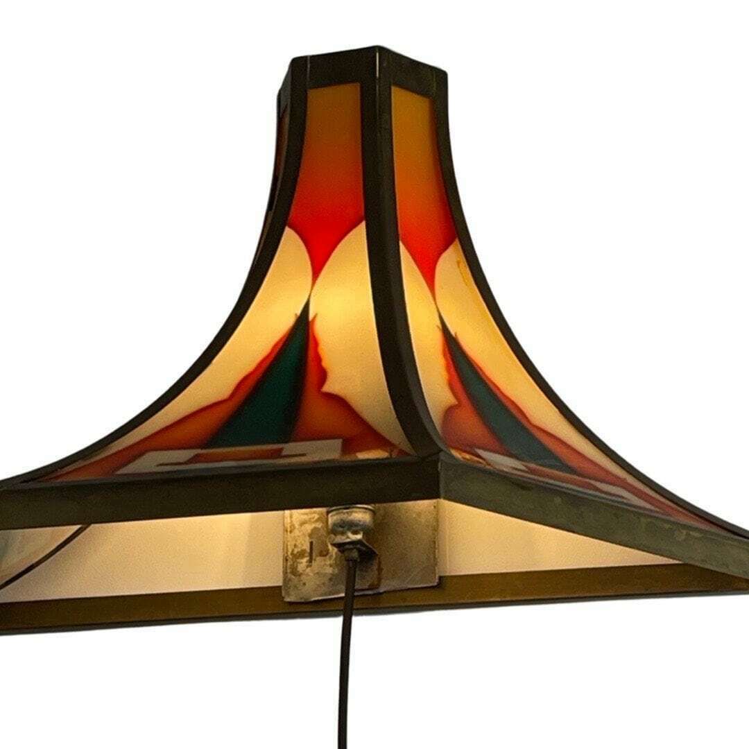 Art Deco / Amsterdam School   Stained Glass Wall Sconce   Bronze Frame   In The Style Of Tuschinski   Multiple In Stock photo vinterior