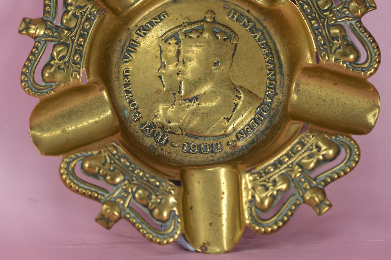 King Edward VII Queen Alexandra Coronation 1902 — Royal Doulton Beaker & Commemorative Brass Ashtray | Rare Antique Royalty Memorabilia photo vintage