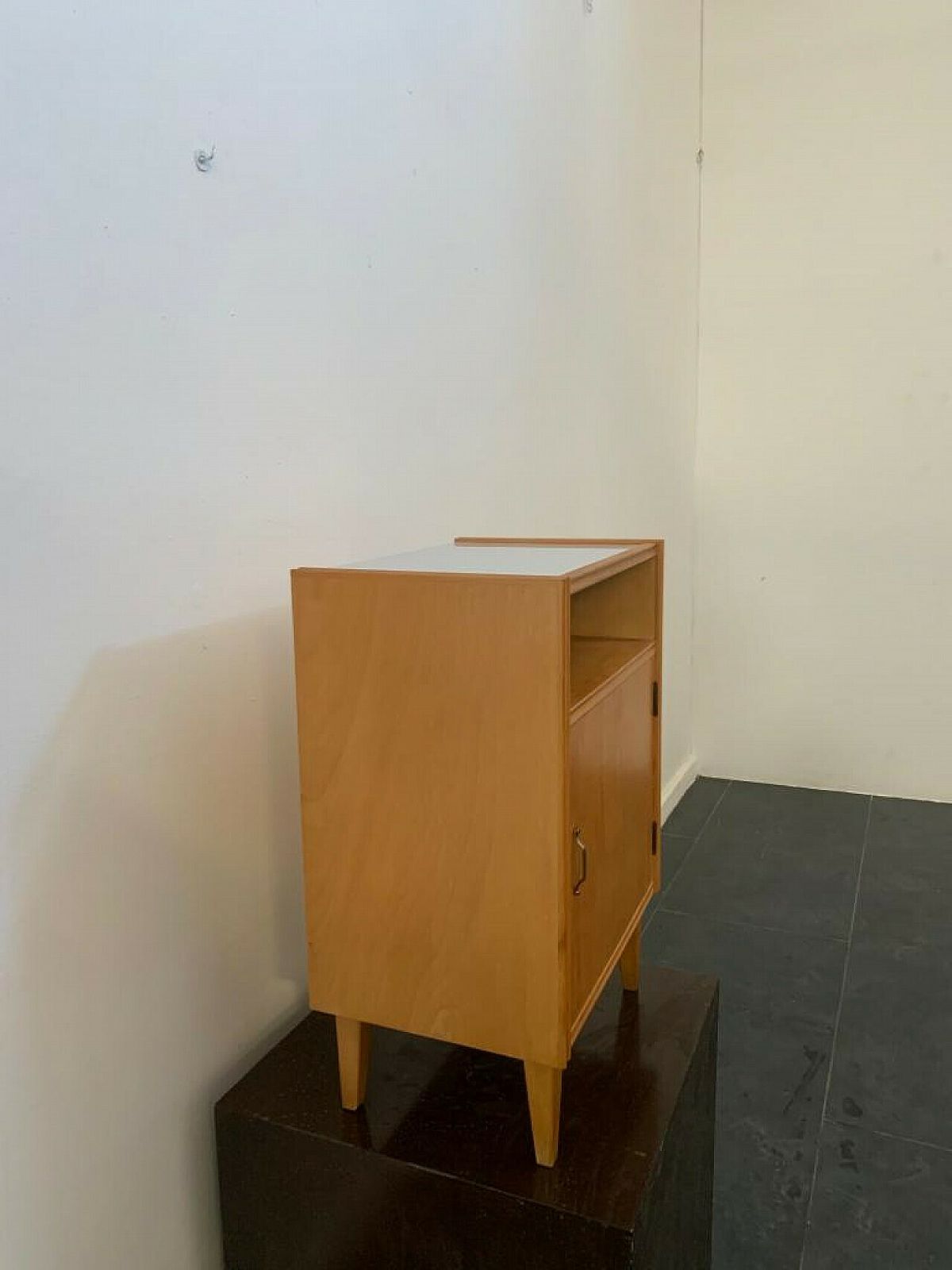 Ash Bedside Table With Pearl Grey Laminate Top, 1950s photo Furniture