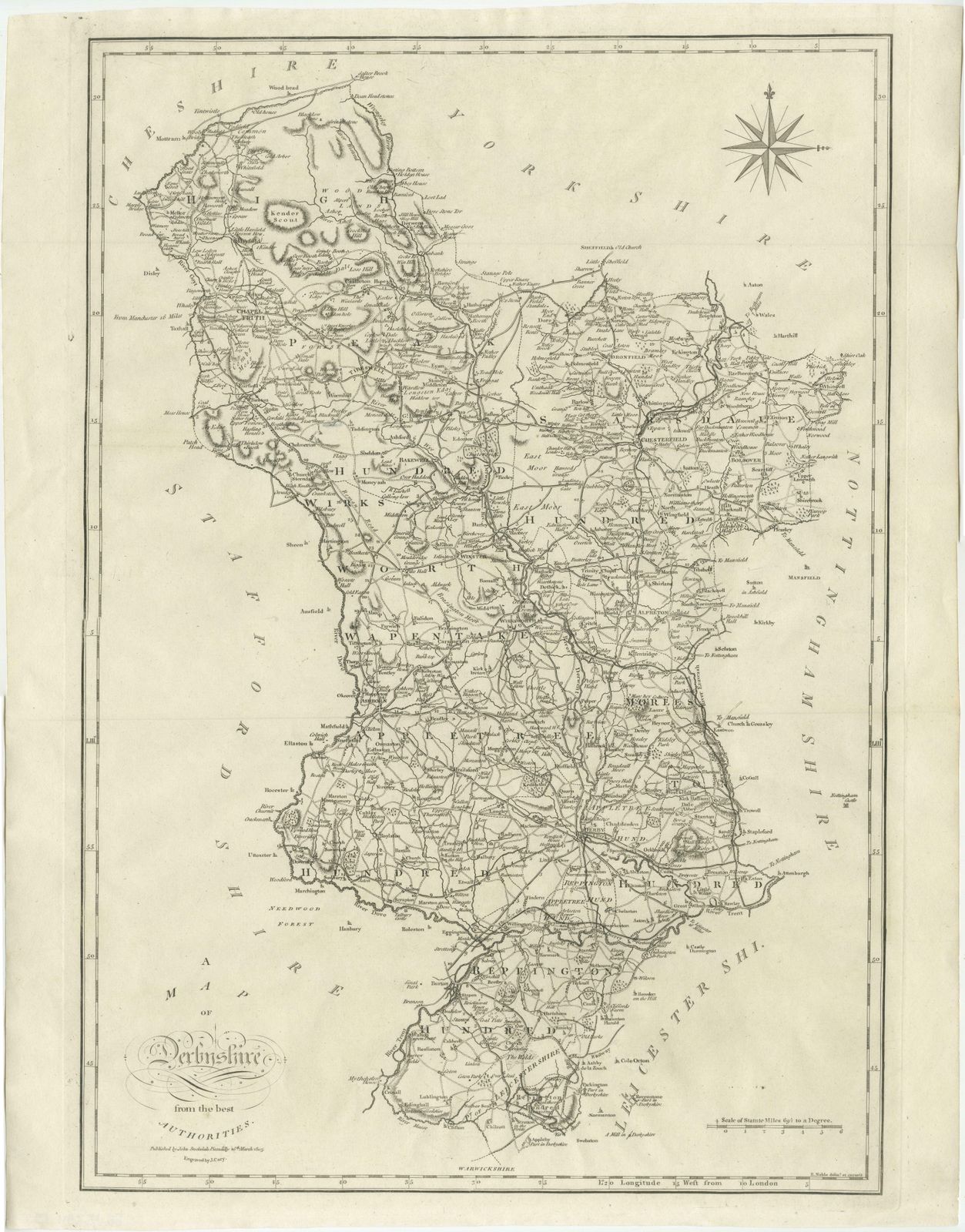 Large Antique County Map Of Derbyshire, England photo furniture