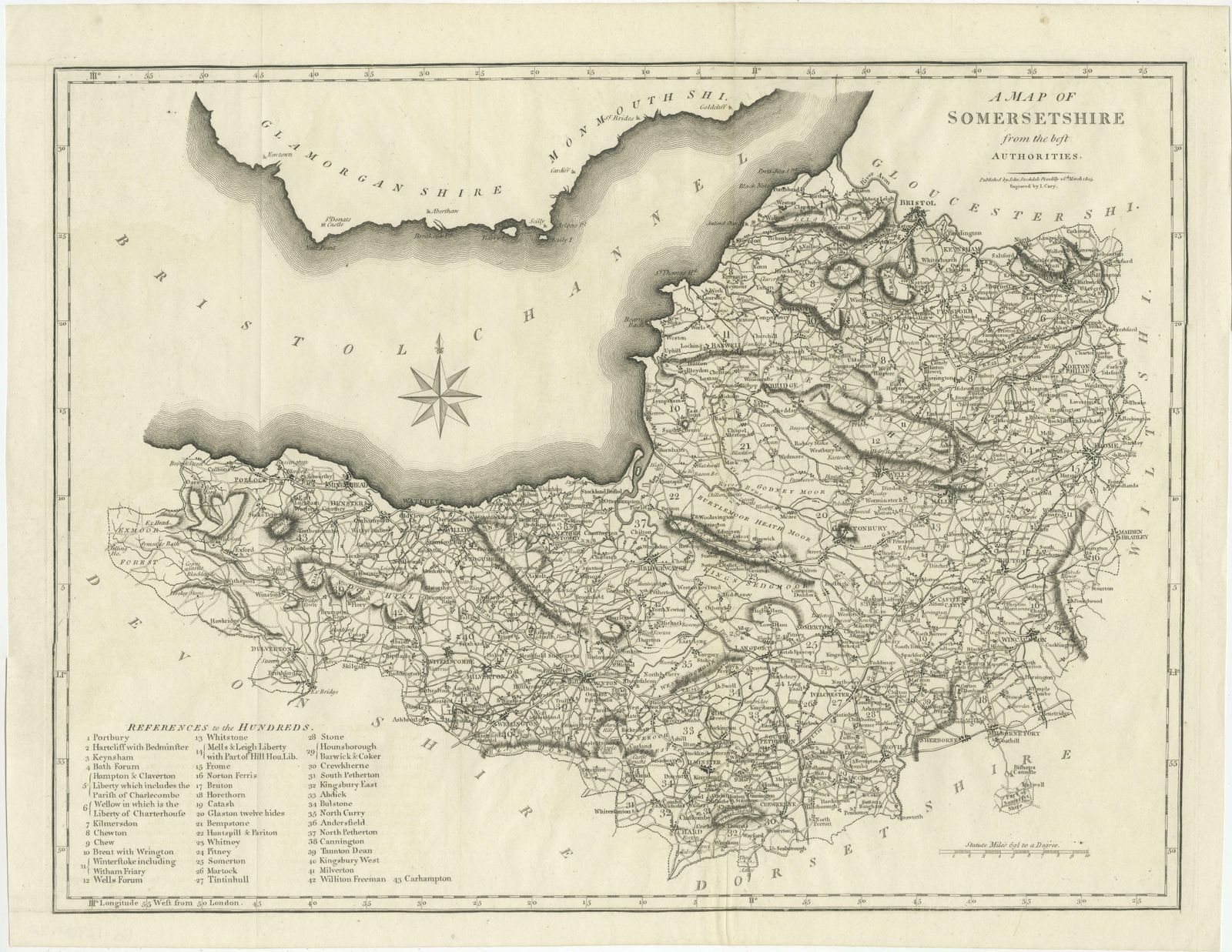 Large Antique County Map Of Somersetshire, England photo furniture