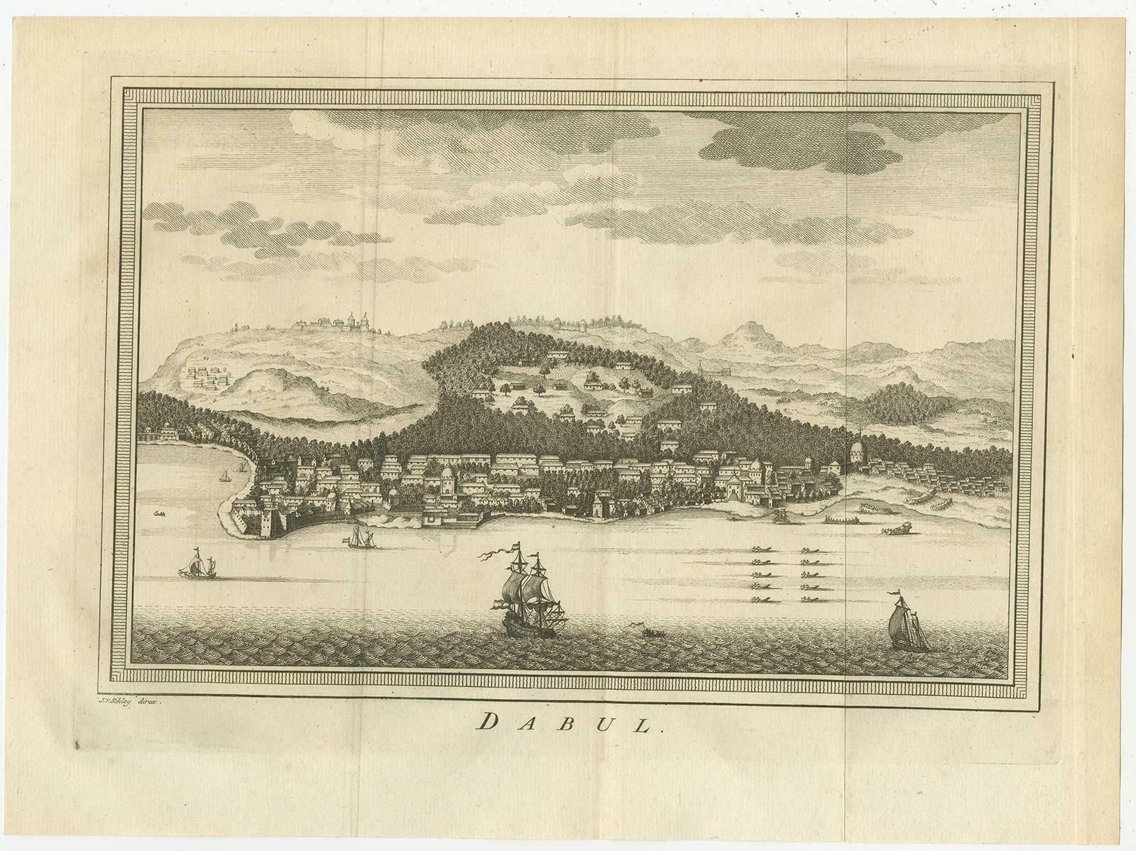 Old Copper Engraving Of The Port City Dabhol In India, 1757 photo furniture