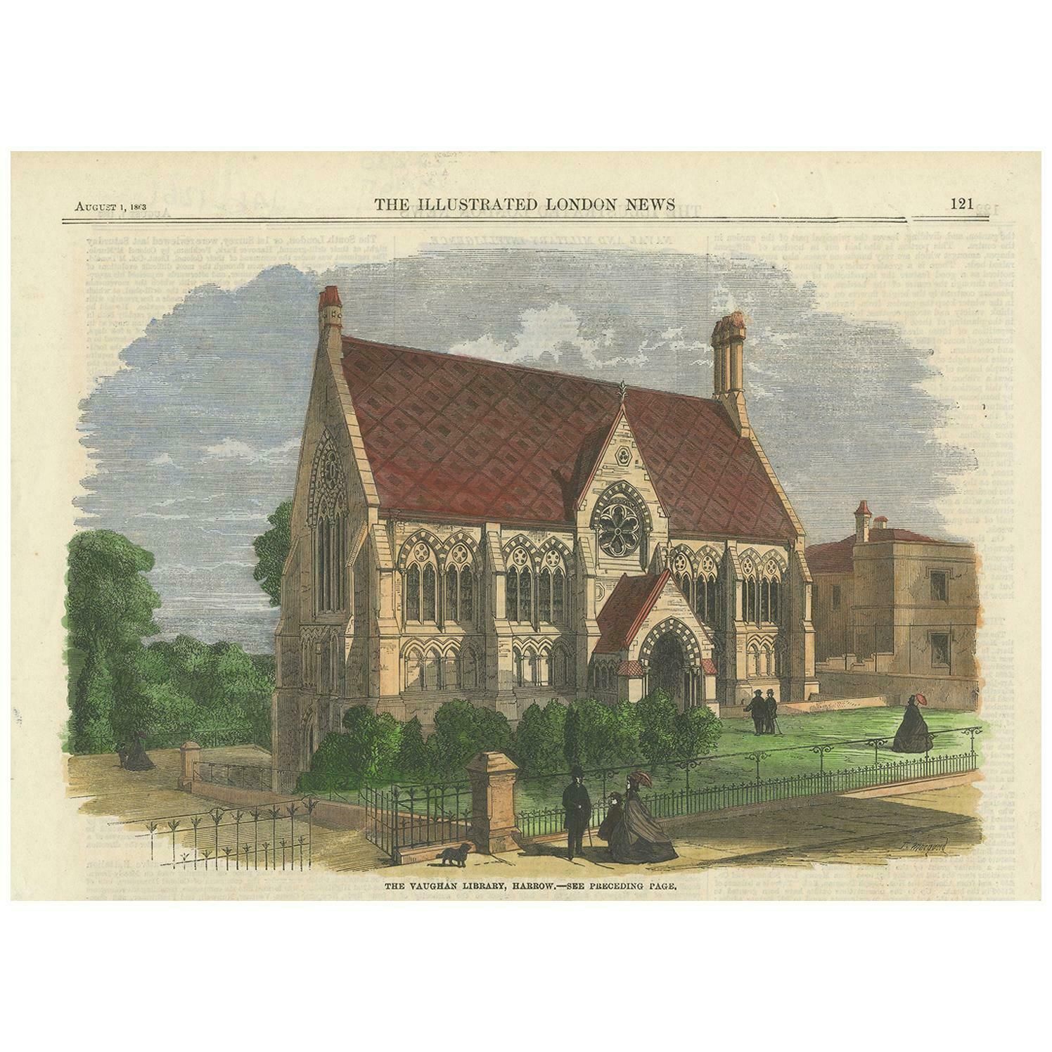 Antique Print Of Vaughan Library, 1863