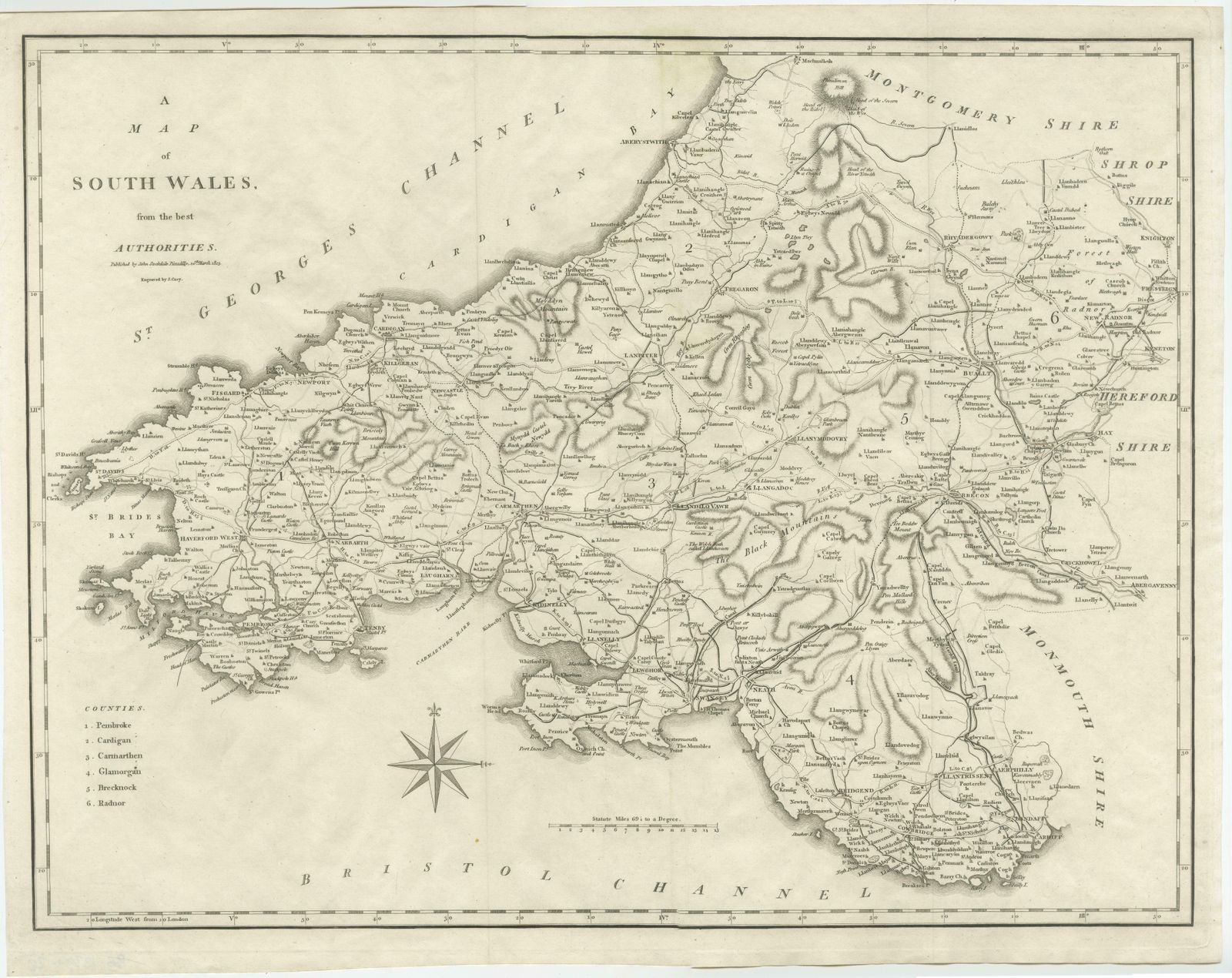 Large Antique County Map Of South Wales, England photo furniture