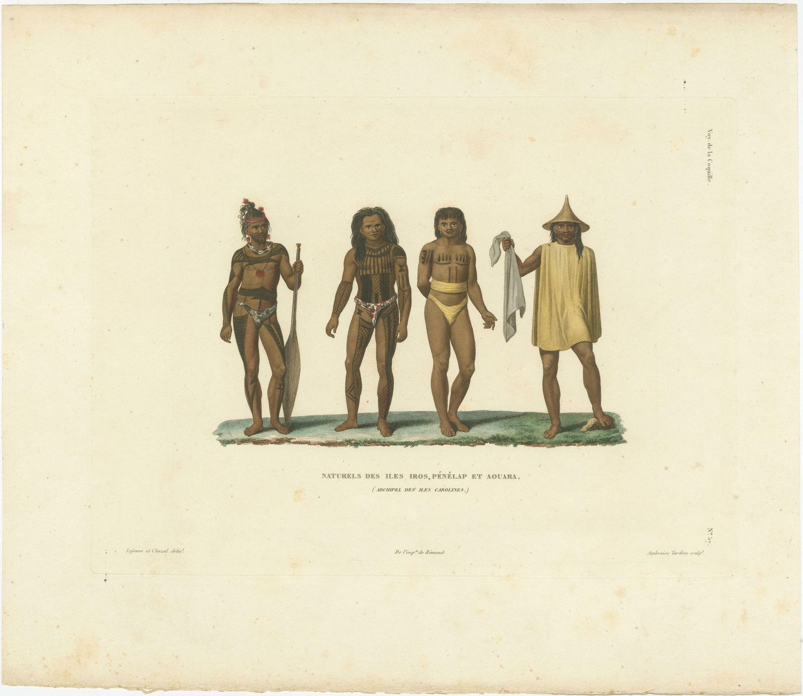 Antique Print Of Men From The Caroline Islands, Micronesia photo furniture