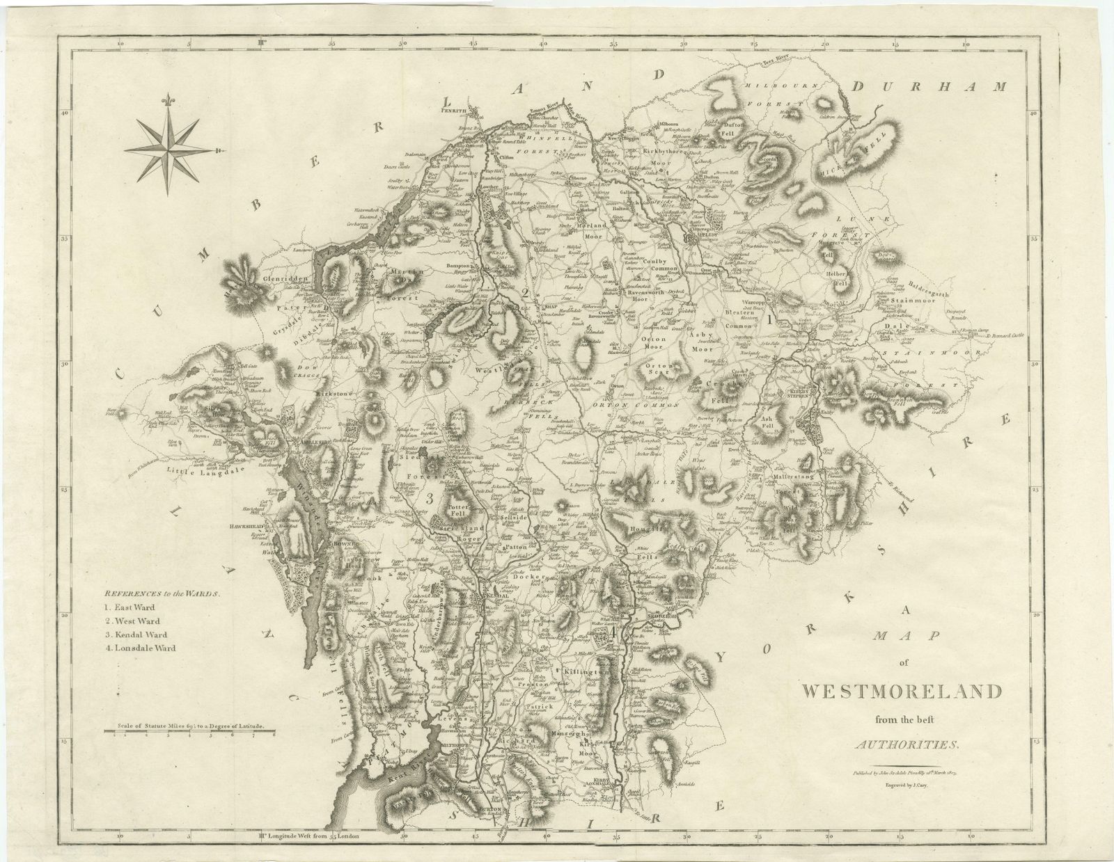 Large Antique County Map Of Westmorland, England photo furniture