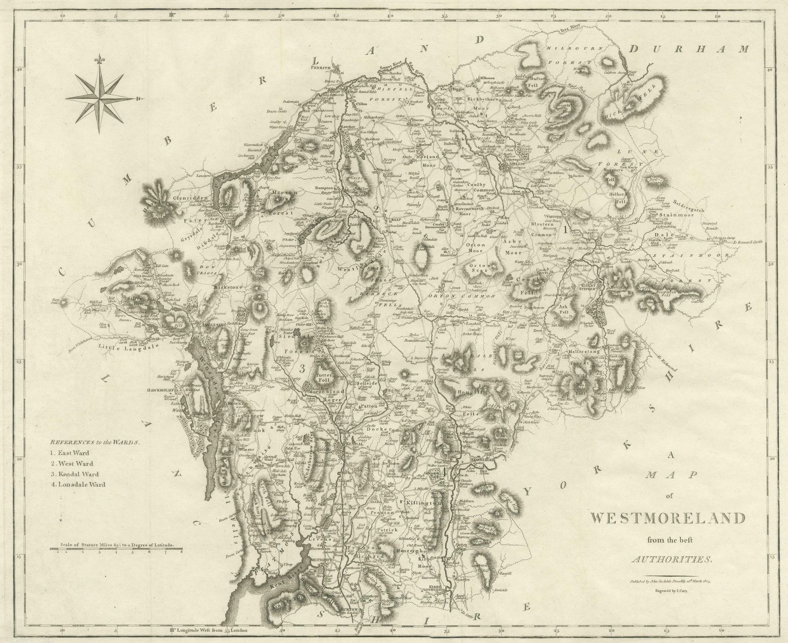 Large Antique County Map Of Westmorland, England photo for sale