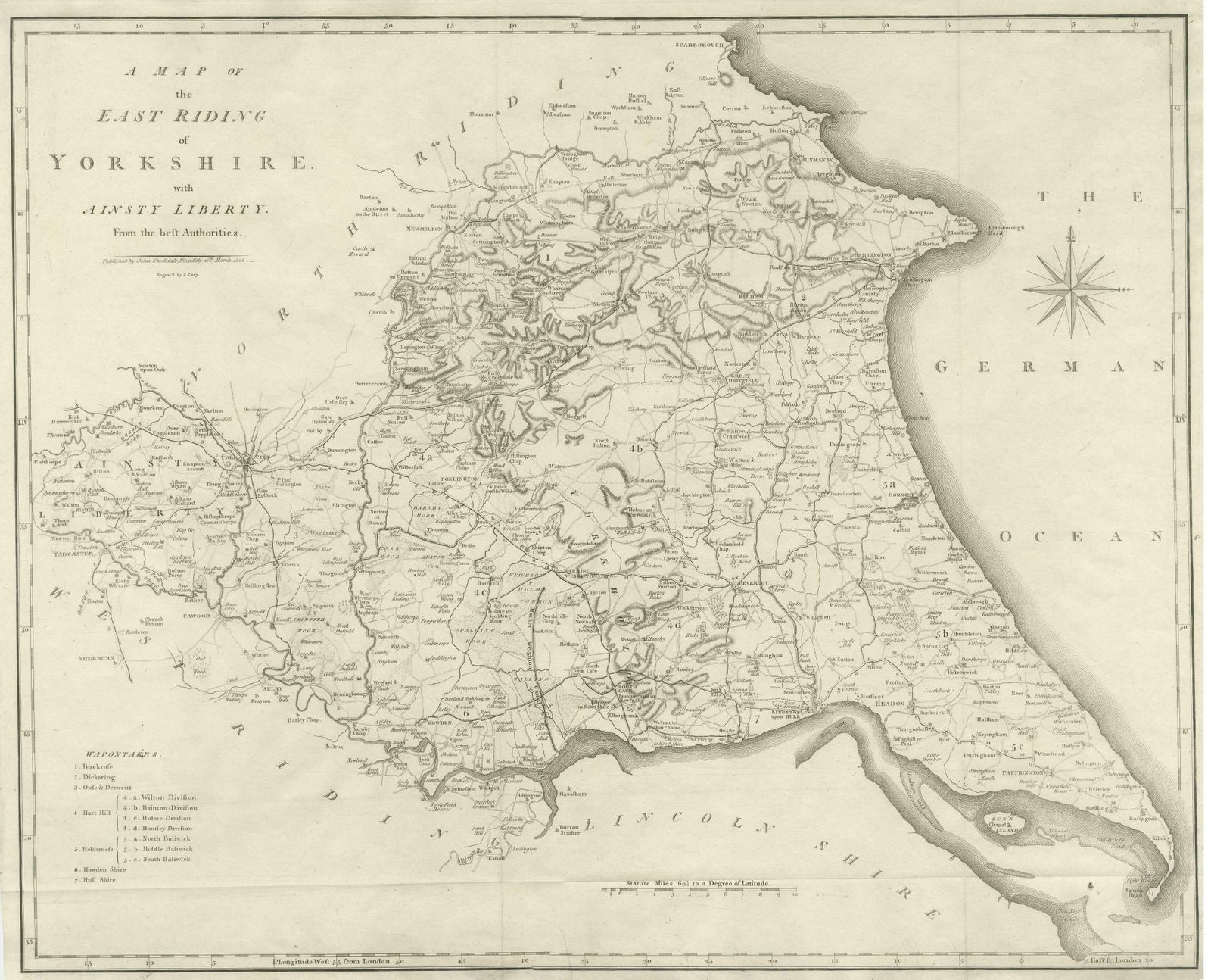 Large Antique County Map Of The East Riding Of Yorkshire, England photo for sale
