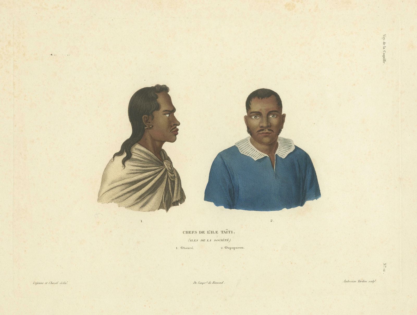 Antique Print Of Otouré And Oupaparou, Heads Of The Island Of Tahiti photo for sale