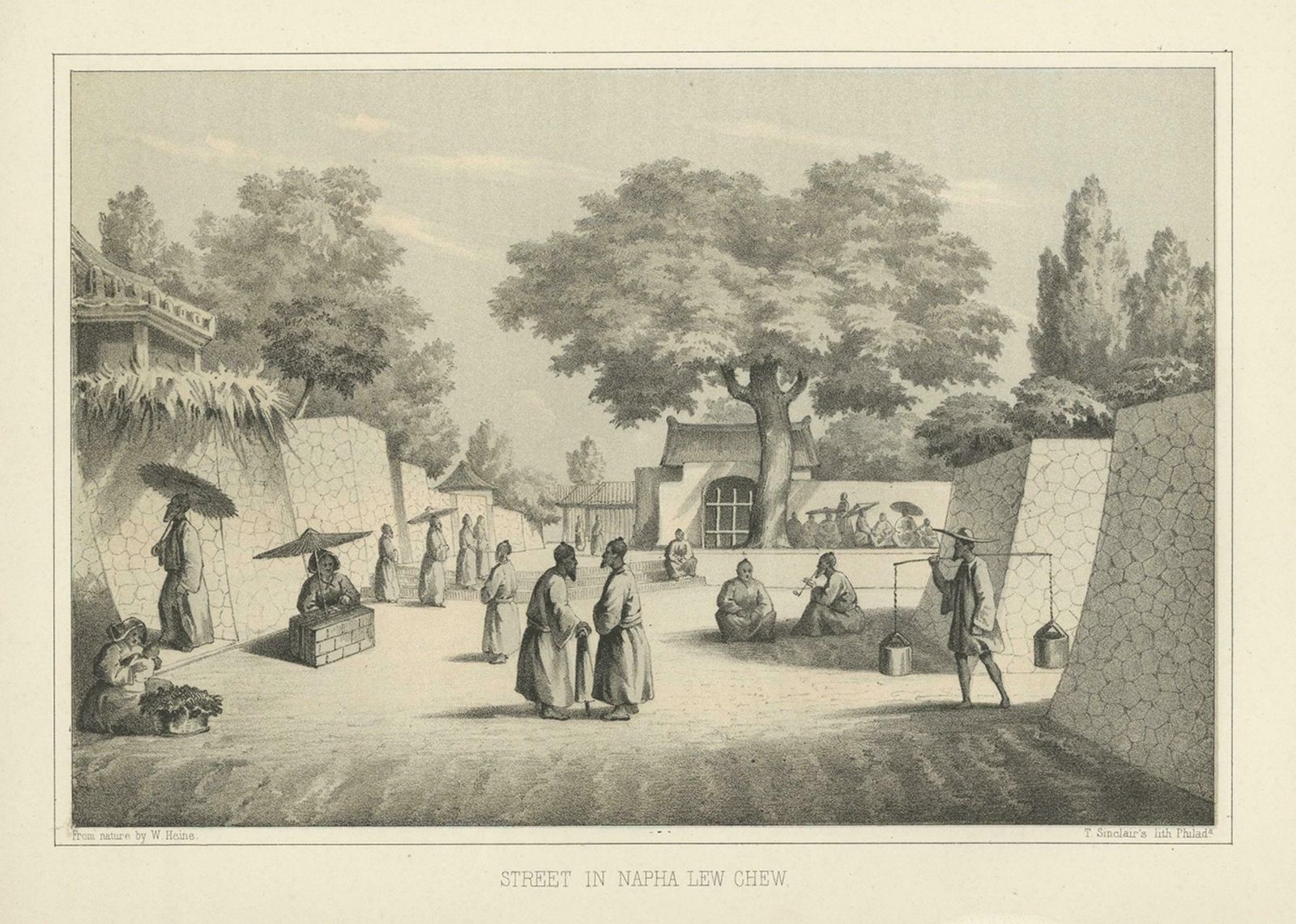 Original Antique Print Of A Street Scene In Naha, Okinawa In Japan, 1856 photo for sale
