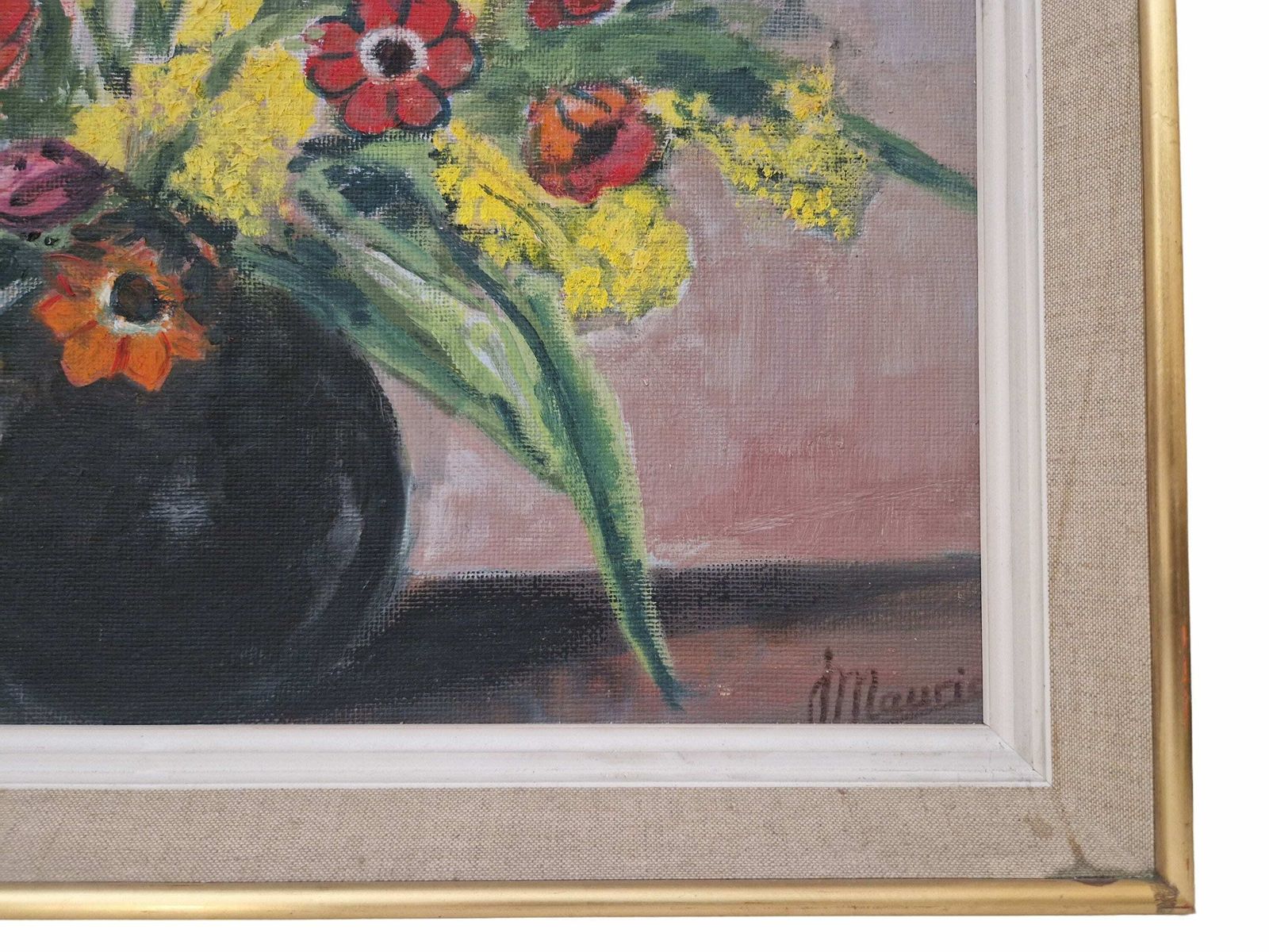 photo furniture Flower Still Life Painting With Tulips, Anemones And Mimosas, French Country Floral Arrangement Art
