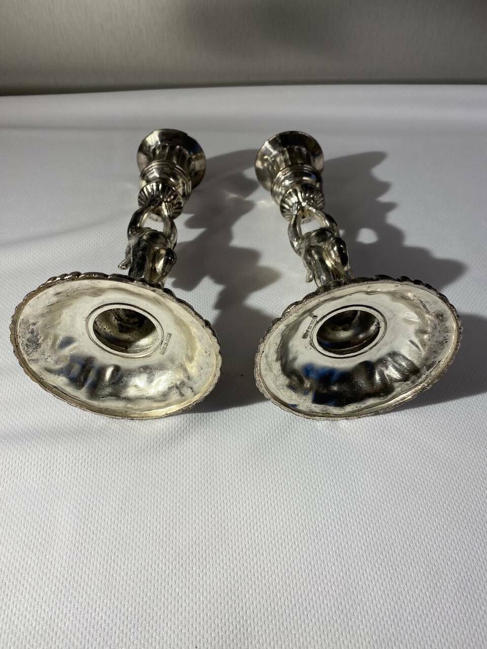 Two Silver Metal Candlesticks Decorated With 20th Century Cherubs photo 73.0