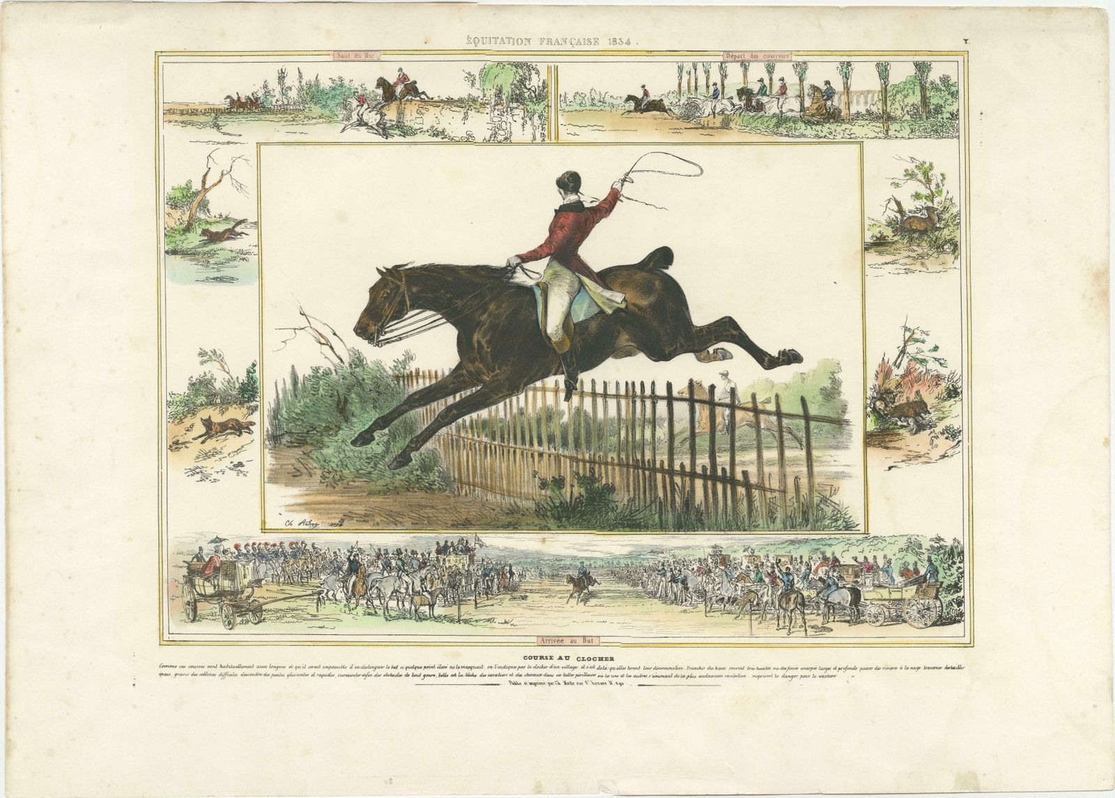 Antique Print Of A Horse Race With Different Scenes photo furniture