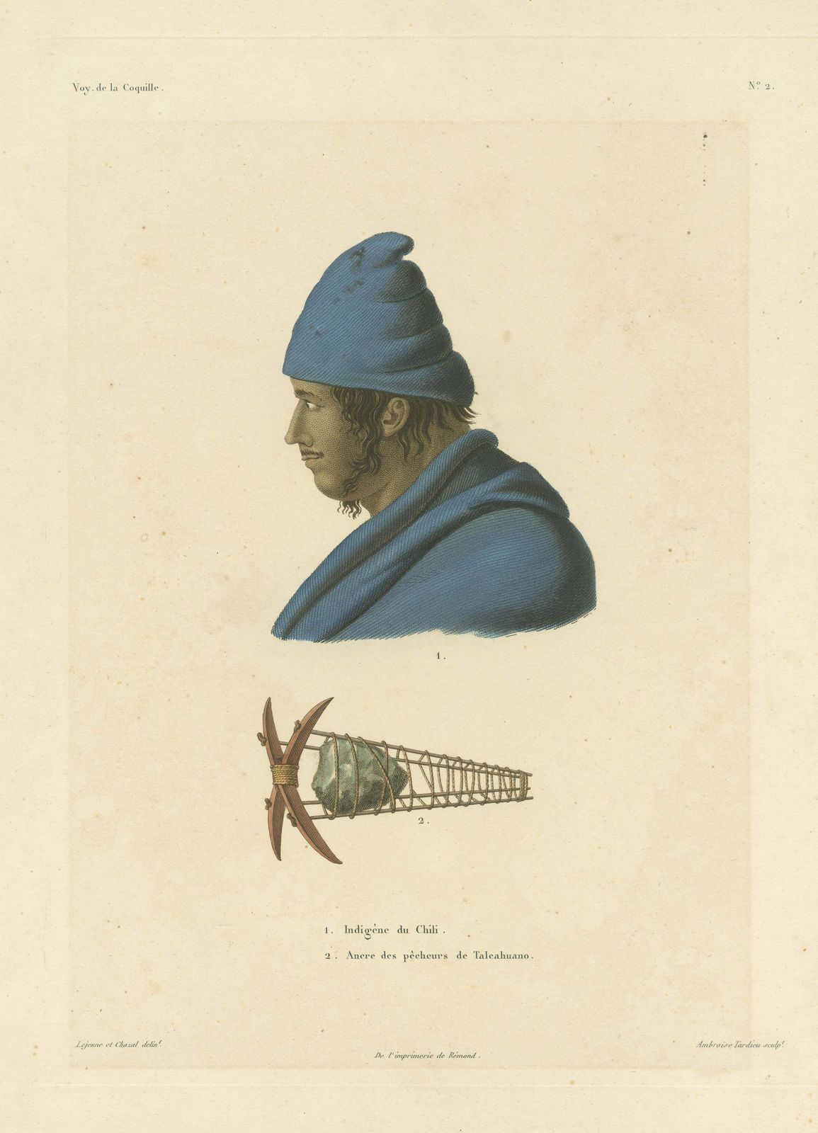 Antique Print Of A Chilean Indian And Fisherman's Anchor photo for sale