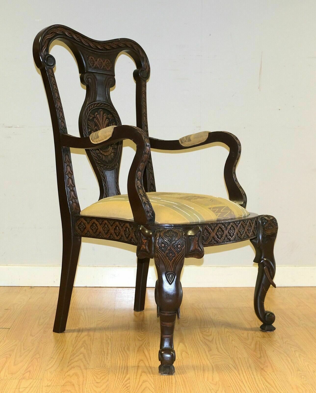Lovely 20th Century Hardwood Open Armchair Carved Brown Frame And Back Splat photo for sale